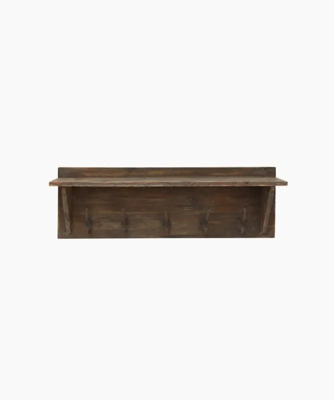Wooden Wall Shelf w/ Hooks