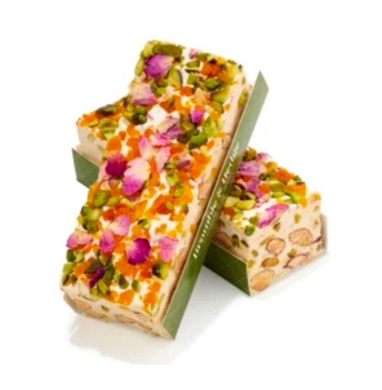 Apricot &amp; Cardamom, Pistachio Nuts, Rose Petals &amp; Belgian White Chocolate Nougat - 150g