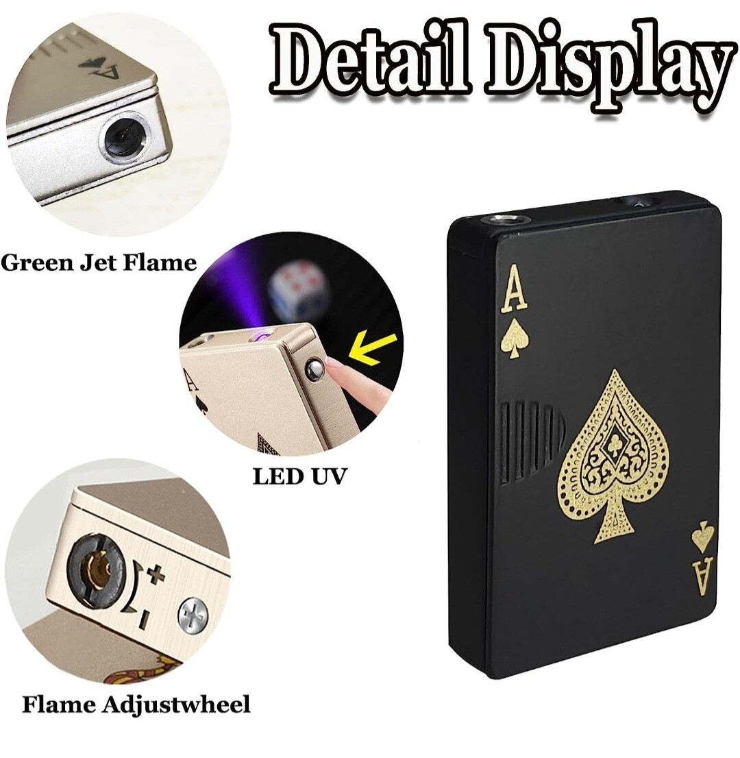 Jet Torch Lighter, Refillable Butane Playing Card Lighter, Exquisite Packaging, Windproof Lighters, Cool Lighter for Men, Candle, Camping, Birthday. (Butane Not Included)