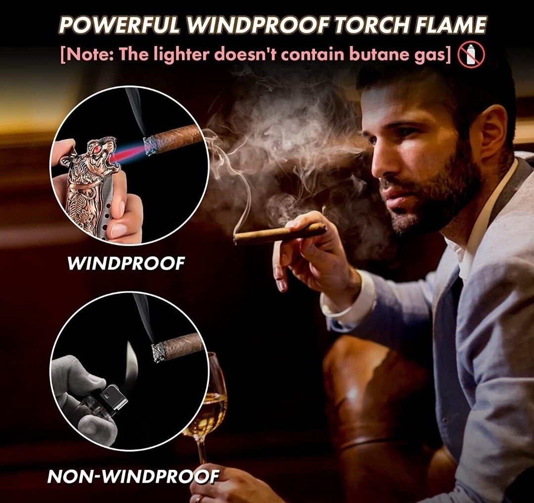 Jet Torch Lighter, Windproof Cool Metal Tiger Lighters with a One-Click Ejection Knife, Honorable Gift for Birthday, Refillable Butane Candle Cigar Lighter for Smoking, Camping, Sports, Self-Defense