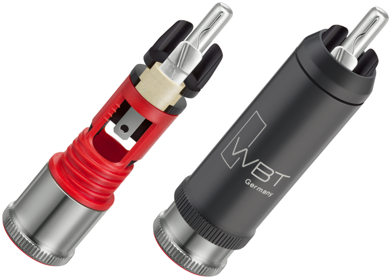 WBT-0114 AG (zilver) Nextgen RCA-connector tot Ø9mm per 4 stuks in showcase