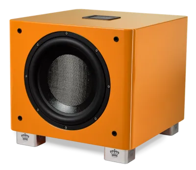 REL Subwoofer T/9X Special Edition 300 watts RMS Class A/B -6 dB at 27Hz , 10” CarbonGlas woofer uitgevoerd in hoogglans Tangerine Dream