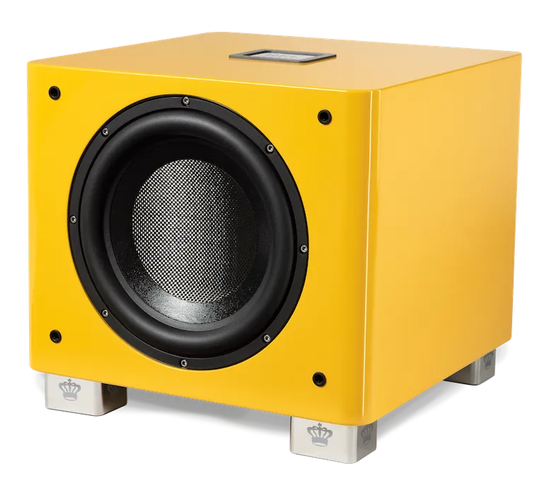 REL Subwoofer T/9X Special Edition 300 watts RMS Class A/B -6 dB at 27Hz , 10” CarbonGlas woofer uitgevoerd in hoogglans Le Mans Yellow