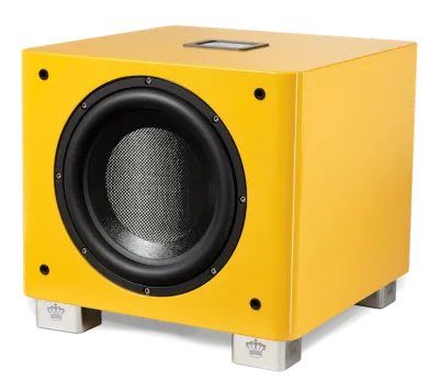 REL Subwoofer T/9X Special Edition 300 watts RMS Class A/B -6 dB at 27Hz , 10” CarbonGlas woofer uitgevoerd in hoogglans Le Mans Yellow