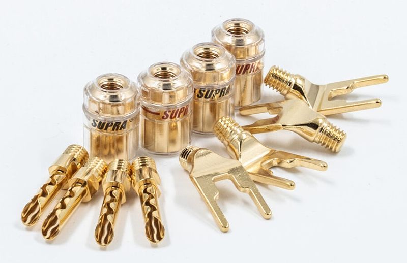 Supra CombiCon M6 verwisselbare Banaanpluggen + Spades gold-plated tot 6 mm² schroefmontage per set 4 stuks