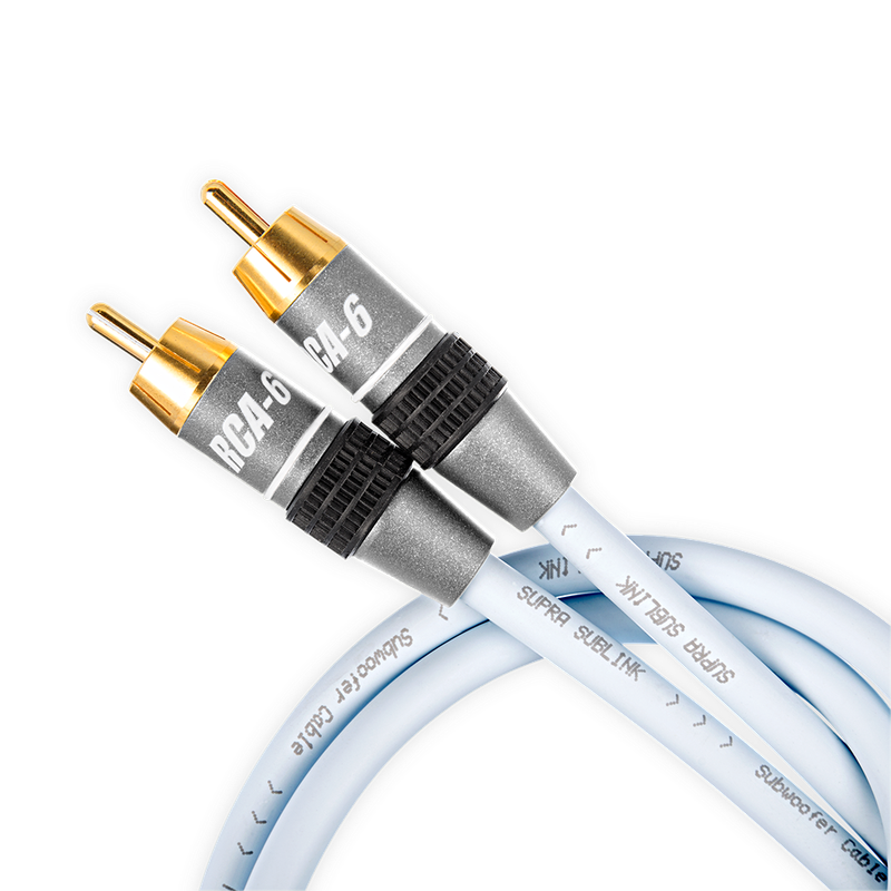 Supra Sublink subwooferkabel 1RCA naar 1RCA blauw 1x3x0.24mm2 / AWG 23 met vergulde connectoren vanaf 2,0 meter