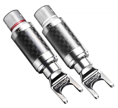 Furutech CF-201 (R) Rhodium - Spade connector tot Ø5,5mm met carbon finish per paar