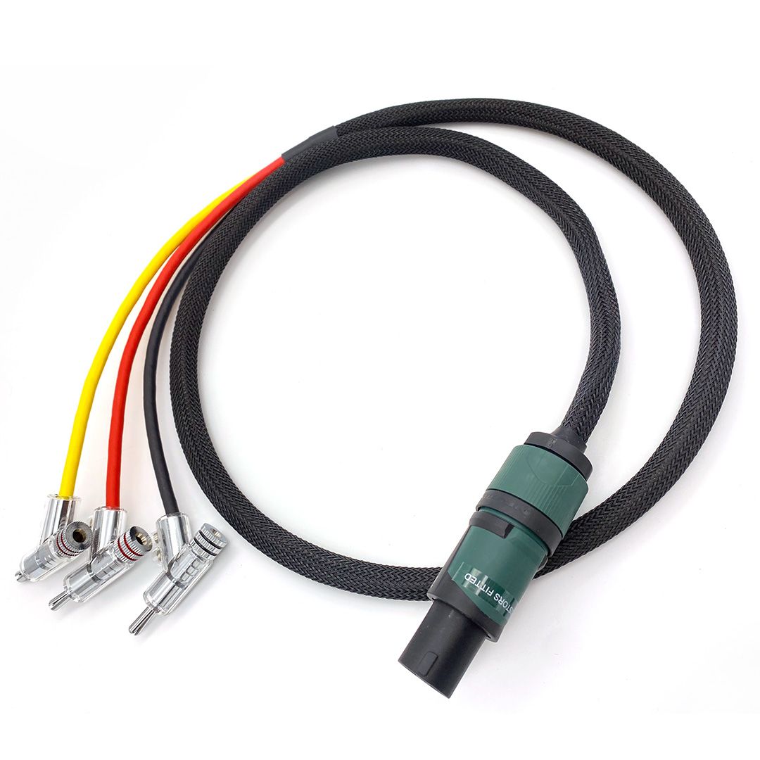 Chord Company Shawline Speakon REL 3-aderige subwooferkabel verzilverd koper AWG 14 voor high-level ingang met banaanpluggen geschikt voor NAIM-versterkers vanaf 3,0 meter