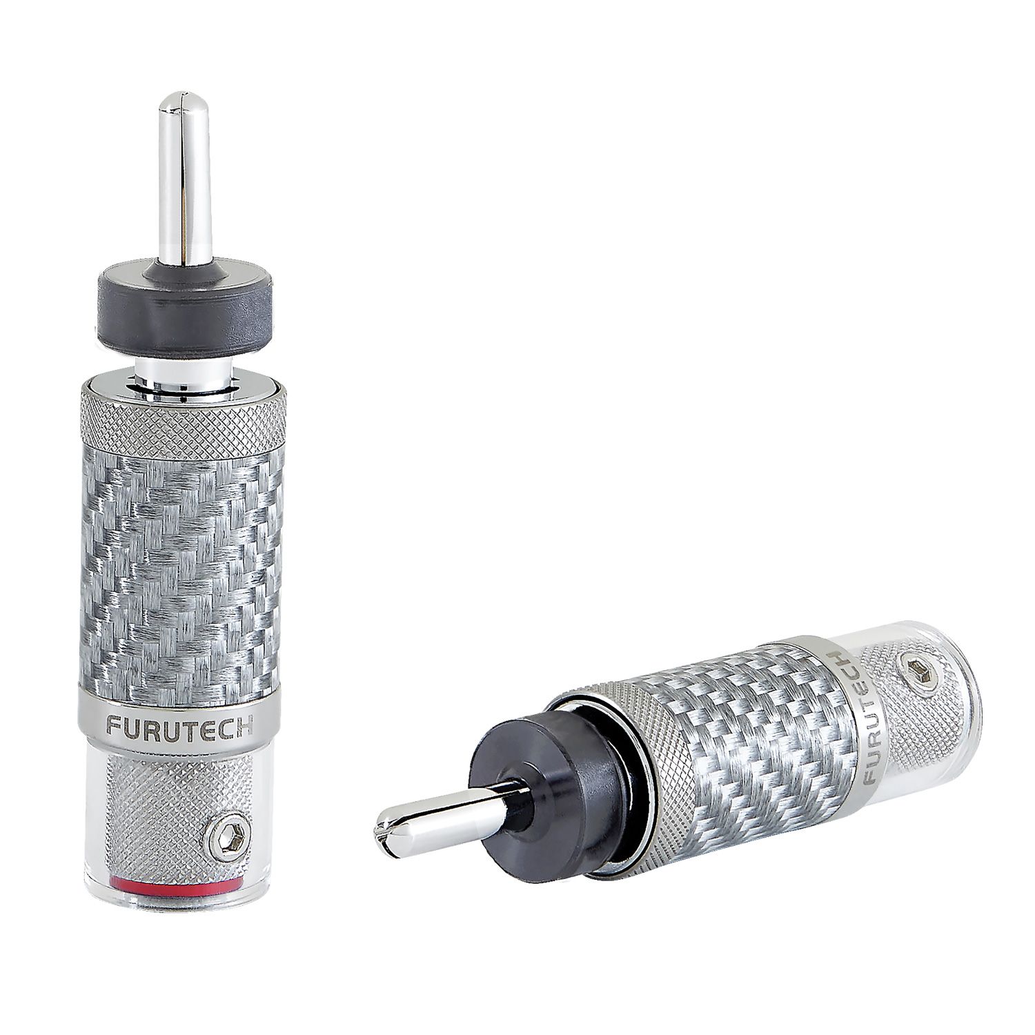 Furutech CF-202 NCF Plus (R) Rhodium banaanplug Ø7.0mm met zilveren Carbon fiber finish per paar