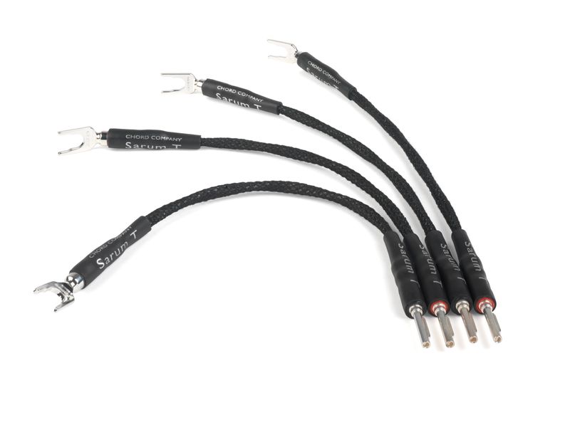 Chord Company Sarum T bi-wire speakerlinks / jumper Spade to Banana 28 cm OFC met verzilverde OFC geleiders AWG12 per set 4 stuks