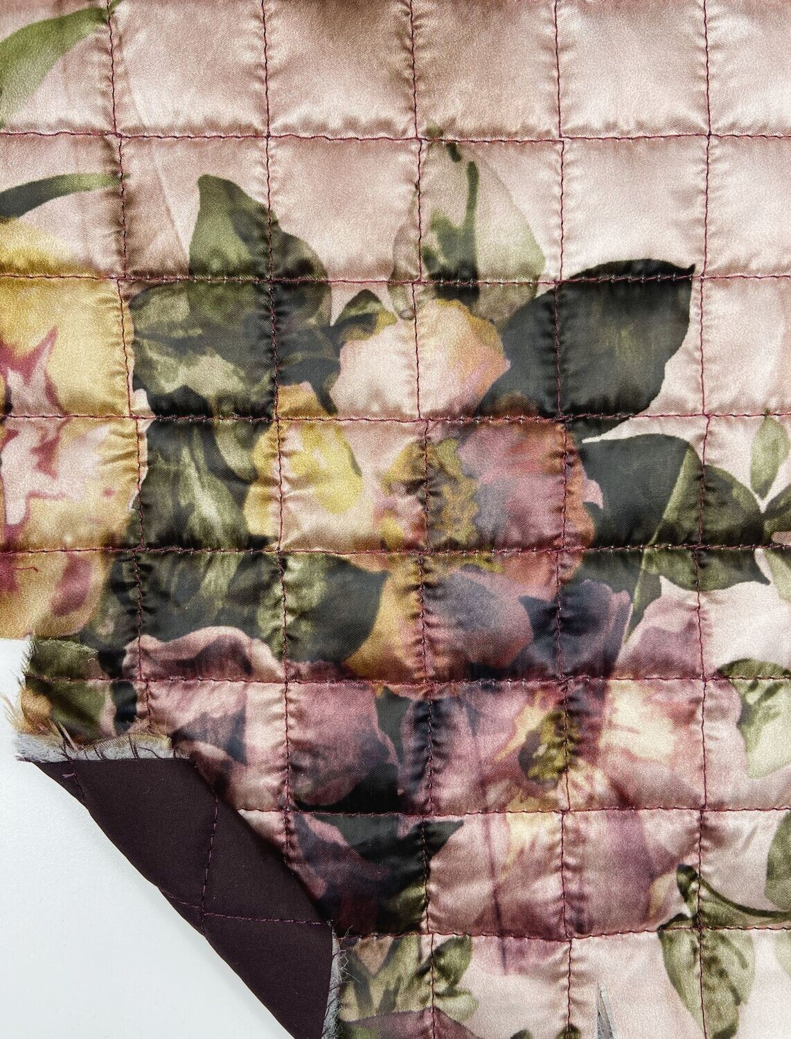 Tissu matelassé doubleface imprimé aubergine-pink