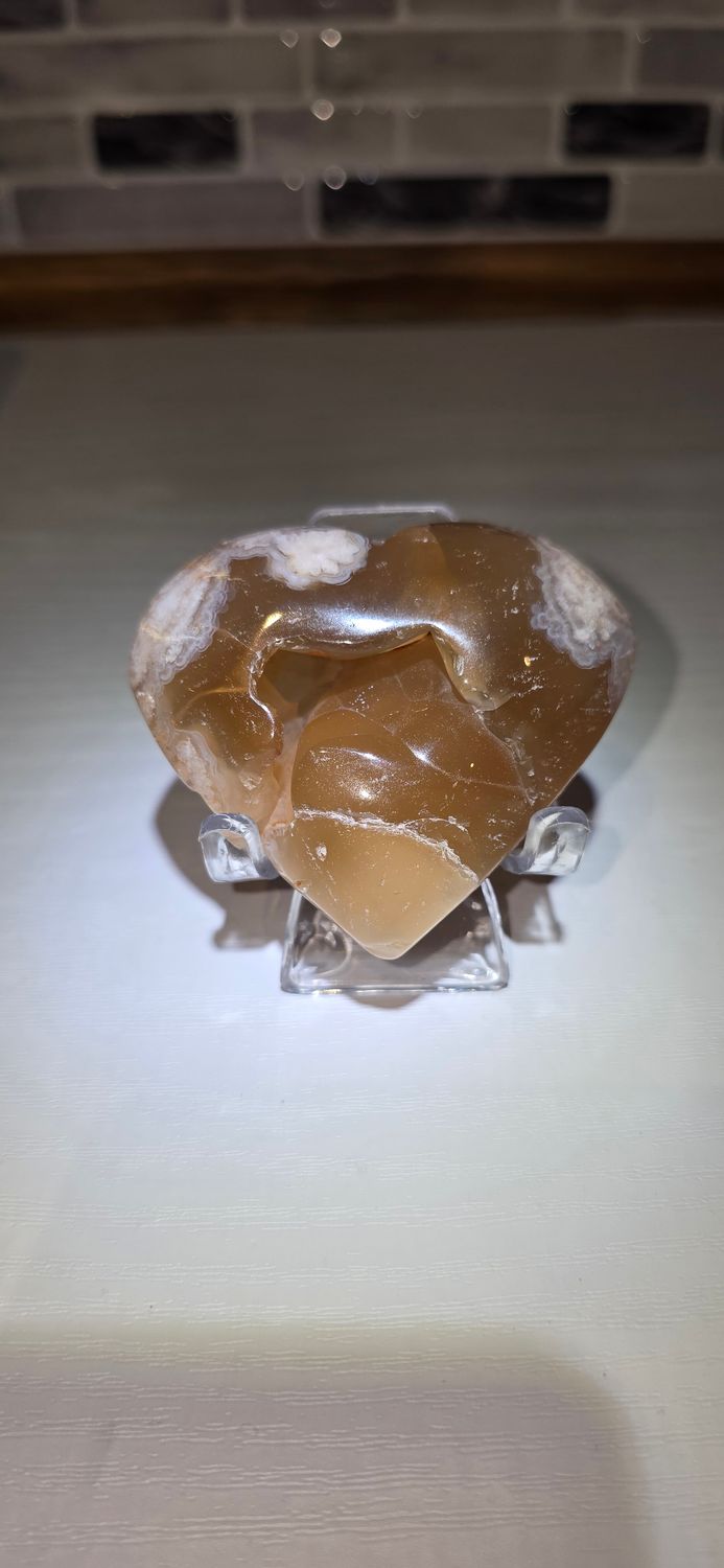 Flower Agate Heart with Druzy [95g-124g]
