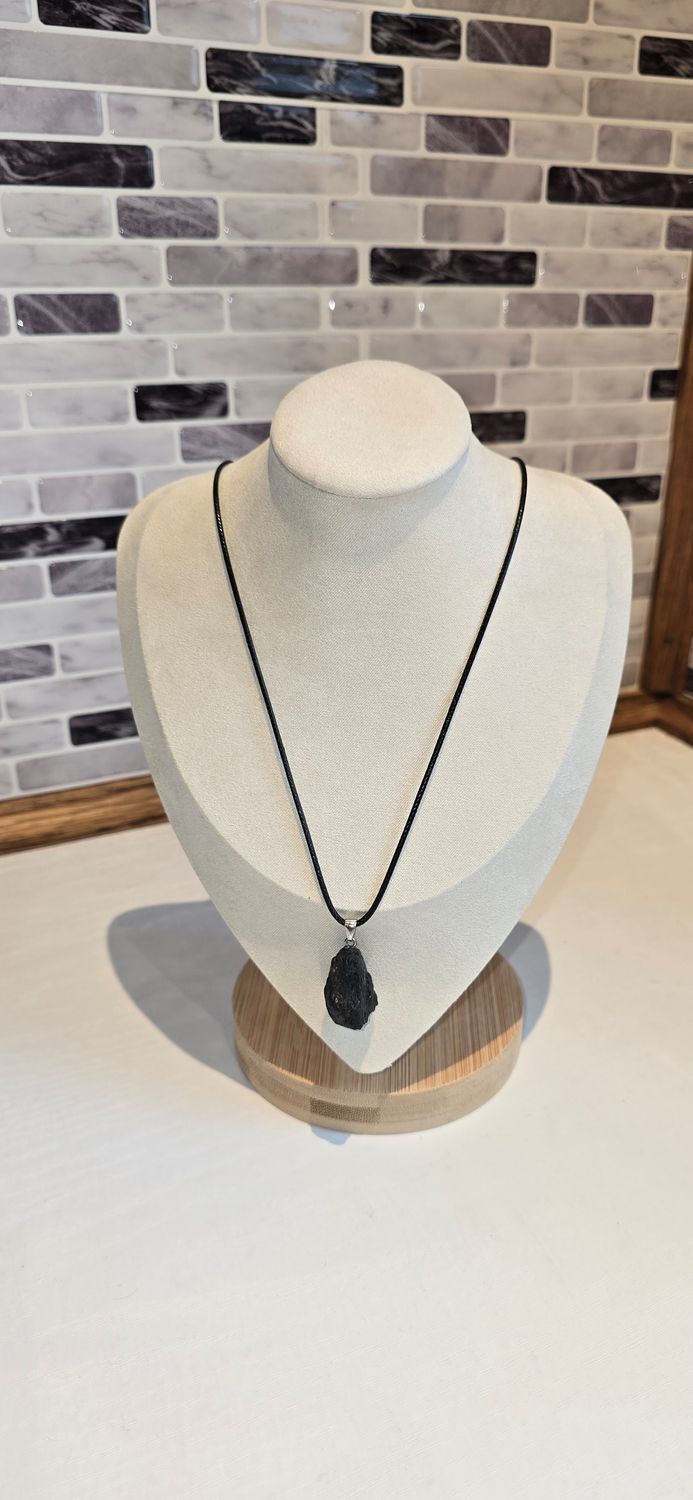 Black Tourmaline Charm on Black Wax Cord