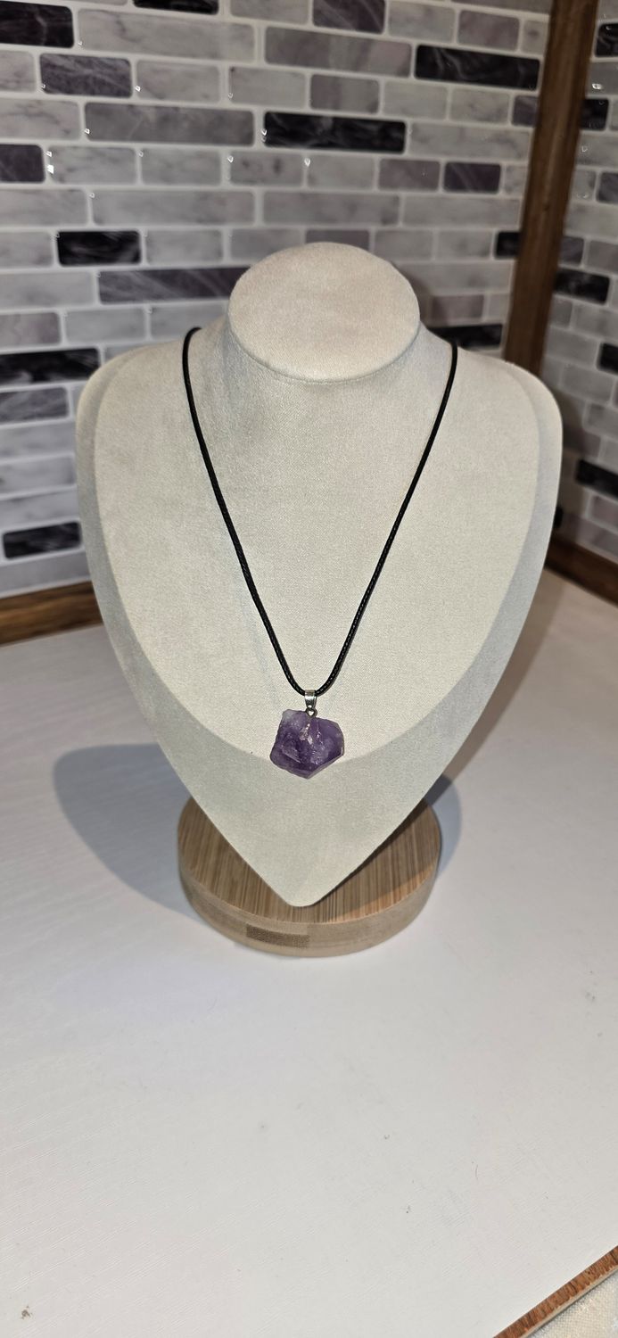 Amethyst Pendent on Black Wax Cord with Clasp