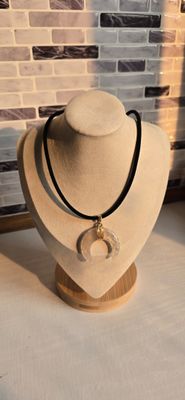 Crackle Agate Pendant on Velvet Cord Necklace