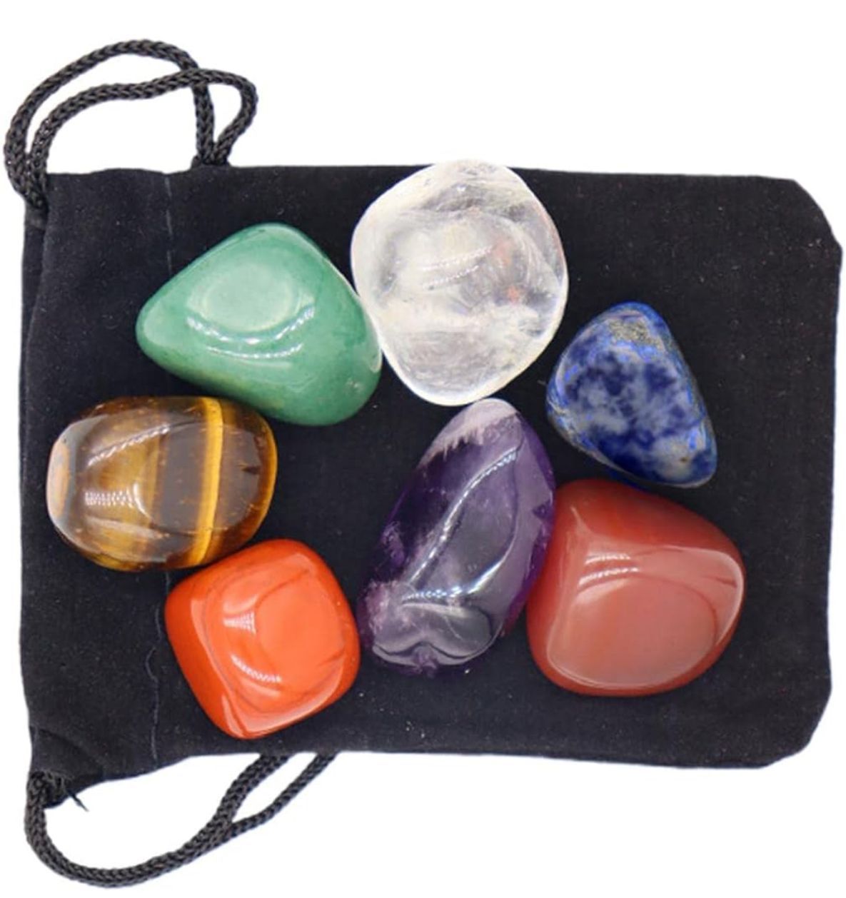 7 piece polished crystal chakra set in an organza bag