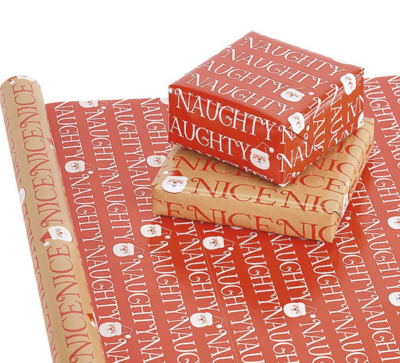 Naughty & Nice on Kraft Rev Wrap - Double Roll