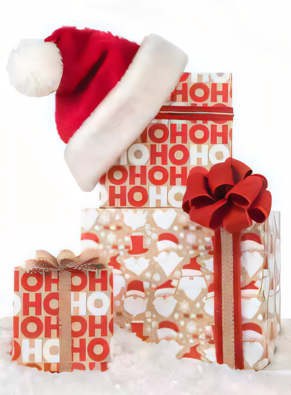 HO HO HO Santa on Kraft Reversible Gift Wrap - Single