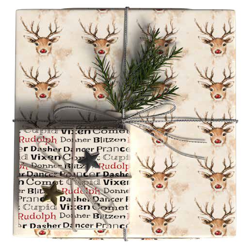 Rudolph &amp; Reindeer Names FLAT WRAP SHEETS