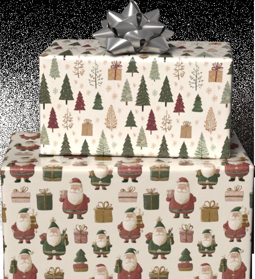 Village Santa &amp; Trees FLAT WRAP SHEETS