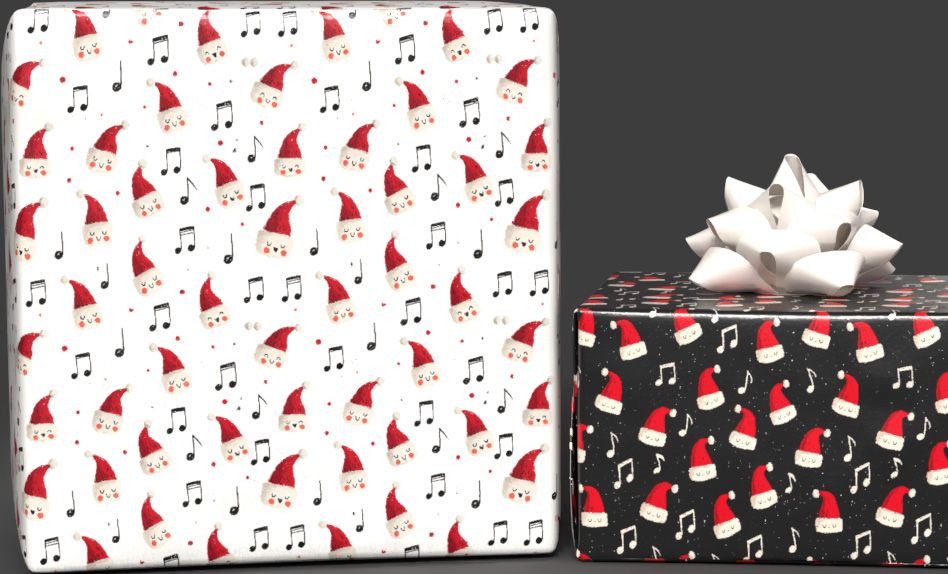 Music and Santa Hats FLAT WRAP SHEETS