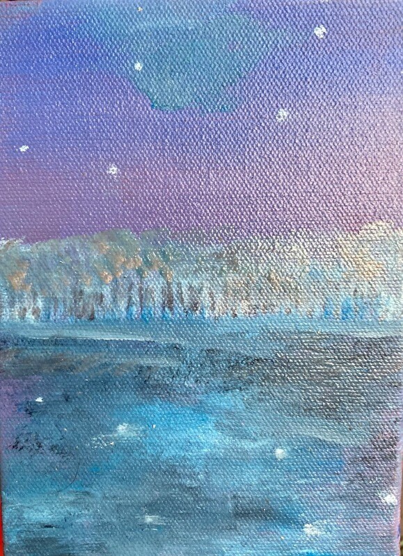 Juliana Paintings • Cloud Pond 2 • 6"x 4" oil