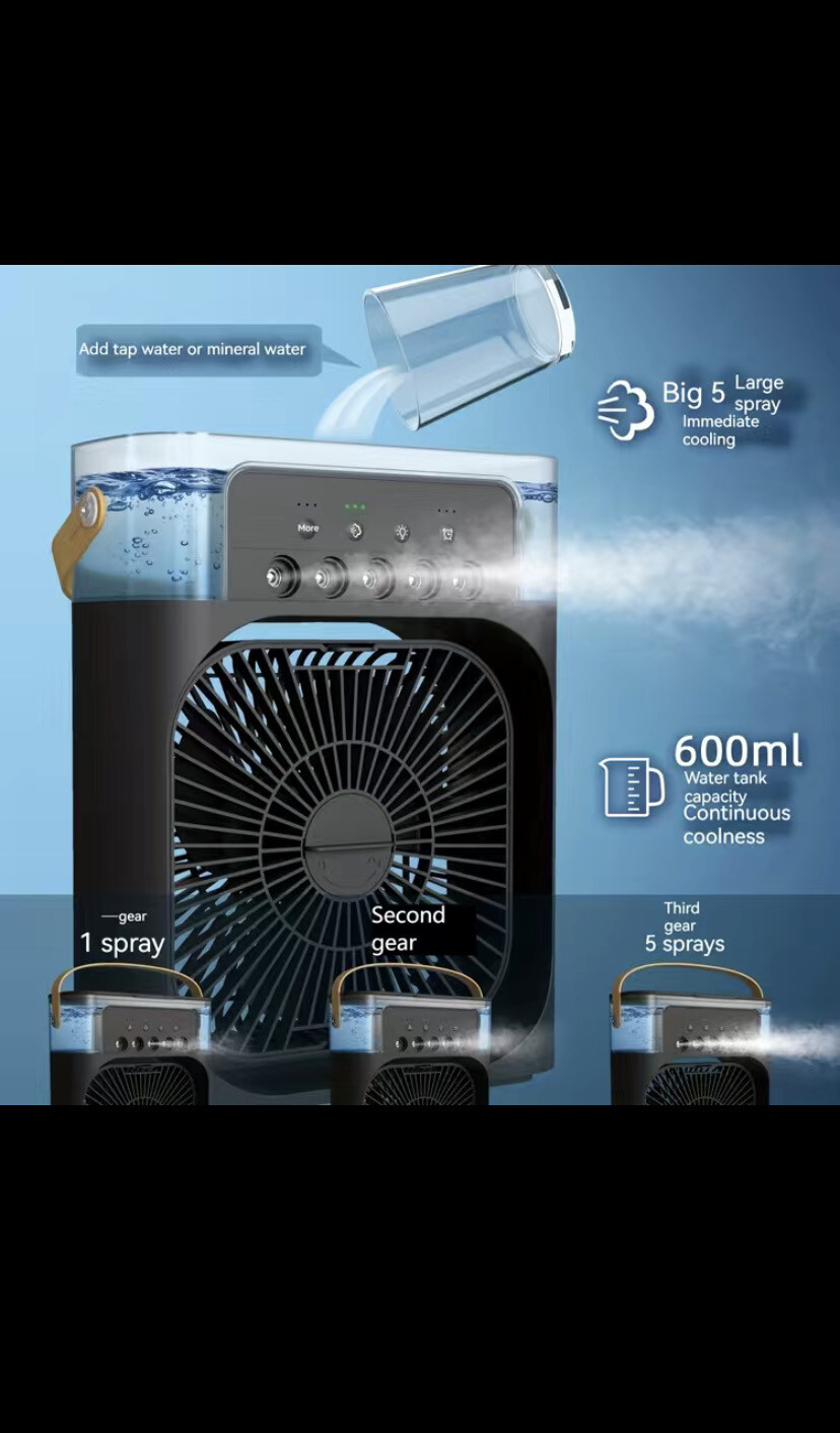 Portable Air Conditioner, Household Small Air Cooler, Portable Air Adjustment For Office, 3 Speed Air Cooling Fan Humidifier, 5pcs Humidified Spray Heads For Home Appliances