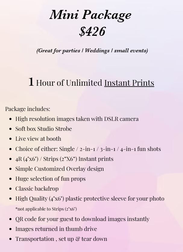Mini Package (1 Hour Unlimited Prints)