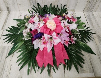 Pink and White Headstone Saddle Arrangement