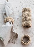 Mango Wood Bead &amp; Jute Napkin Rings, Set of 4