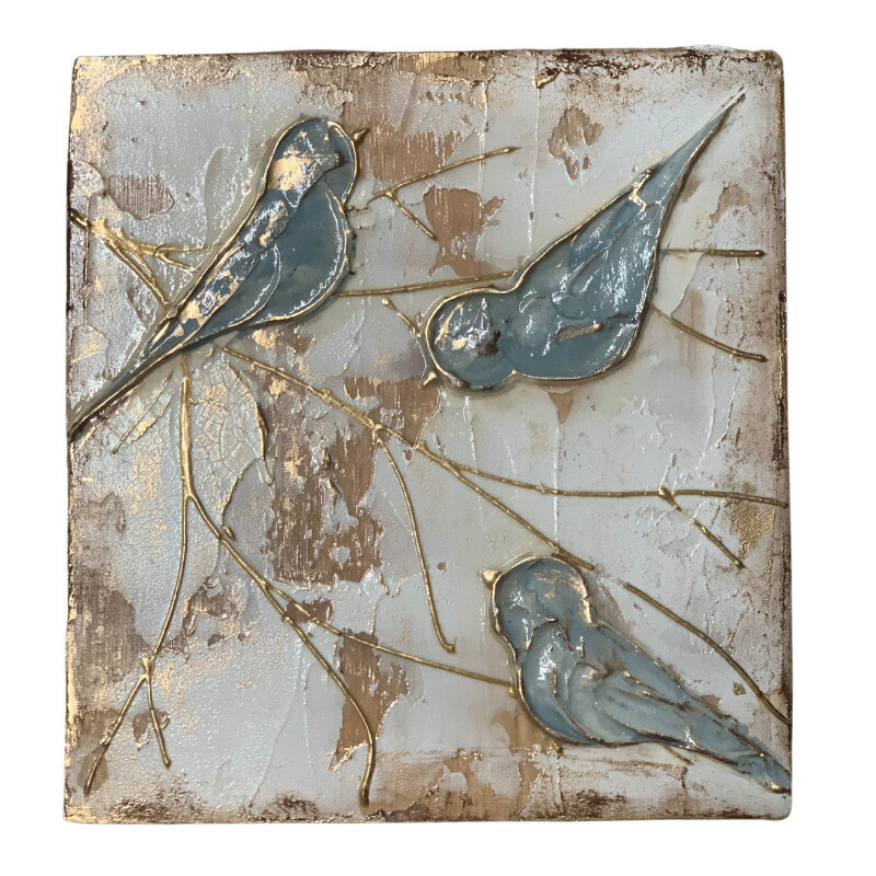 Nest Curated Home Mixed Media Birds 8x8 Debbie Clary Reclaimed