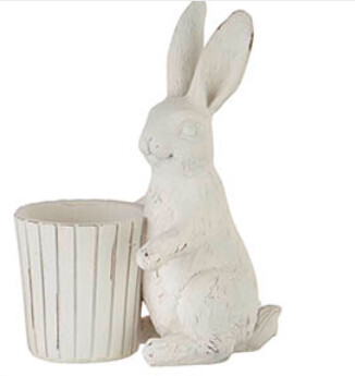 White Distressed Rabbit with Basket, Style: Front Basket