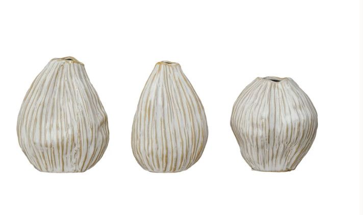 Stoneware Pleated Organic Shaped Vases, Set of 3