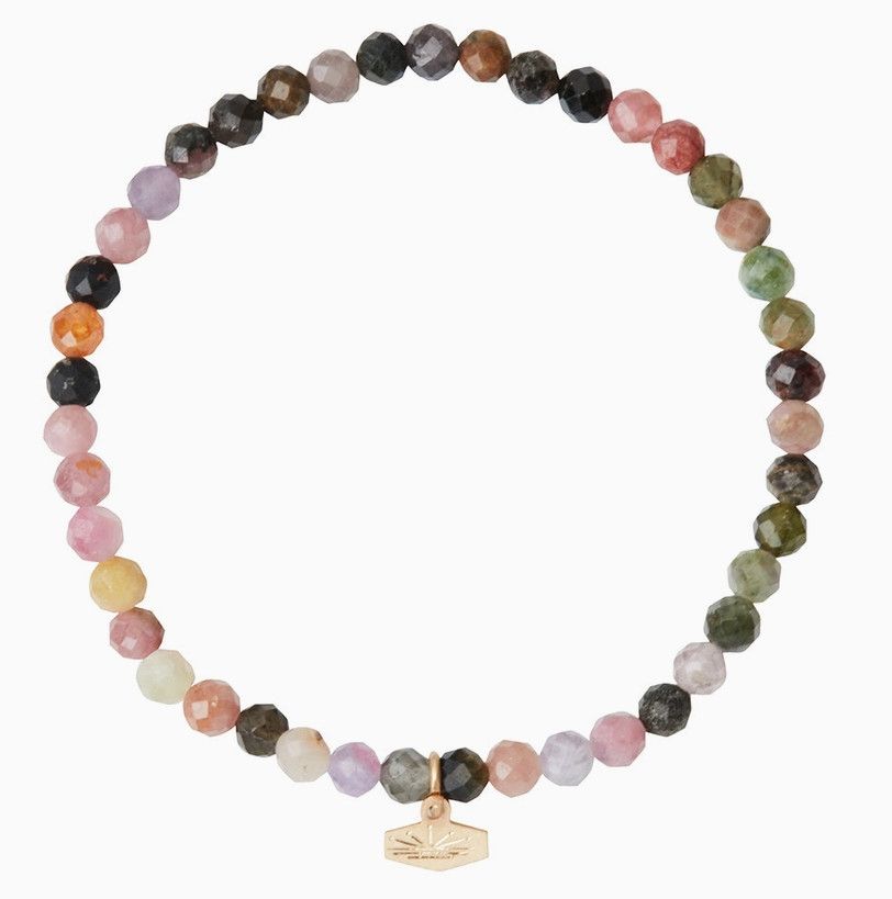 Mini Faceted Stone Stacking Bracelet - Tourmaline/Gold