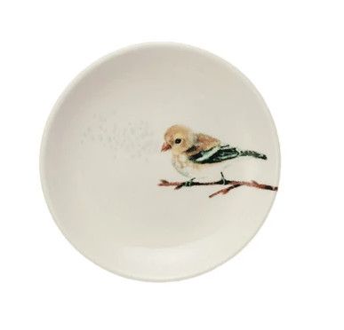 Bird on Branch Stoneware Dish, Style: Chickadee