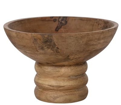 Ribbed Mango Wood Footed Bowl