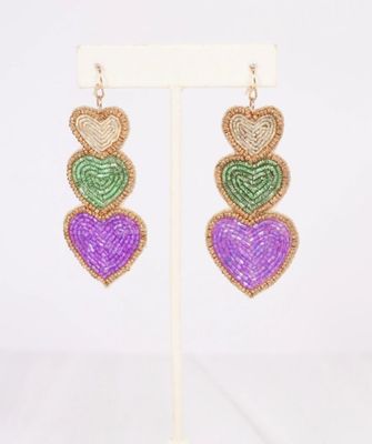 Mardi Gras Love Heart Earring