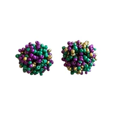 Mardi Gras Seed Bead Cluster Earrings