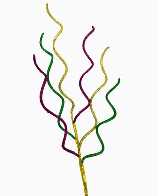 Mardi Gras Glittered Curly Twig Spray, 25&quot;