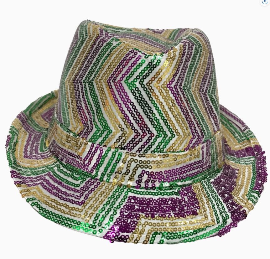 Mardi Gras Sequined Zig Zag Stripes Fedora