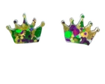 Mardi Gras Crown Stud Earrings