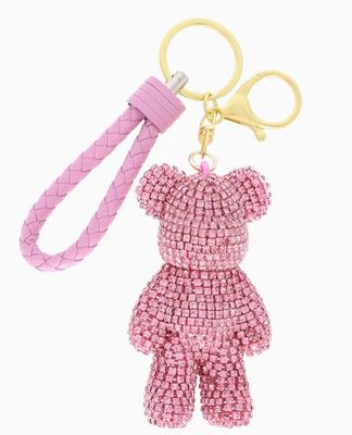 Rhinestone Teddy Bear Keychains, Color: Pink