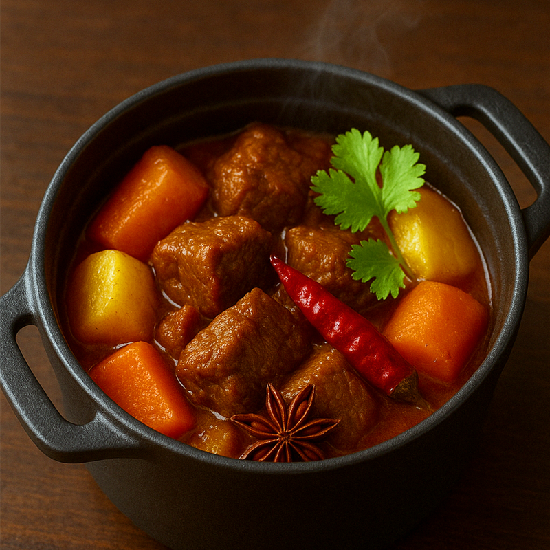 53  Mijoté de bœuf au vin rouge ( peu épicée)