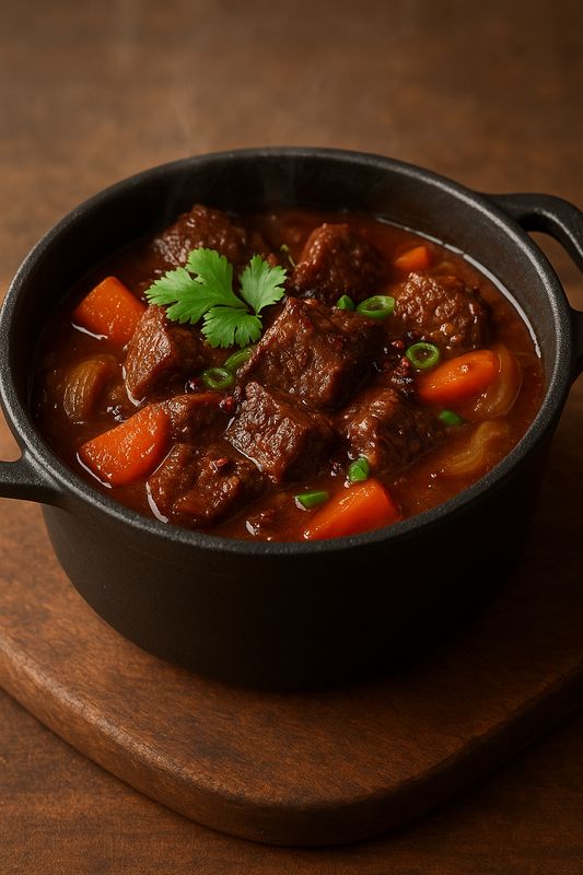 53  Mijoté de bœuf au vin rouge ( peu épicée)