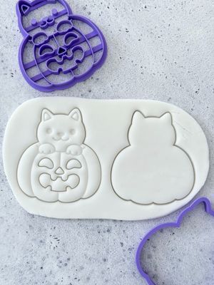 Halloween cat Linzer cookie cutter set