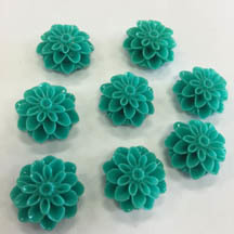 Dahlia Flower Beads, Teal Green, 18mm