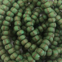 Czech &quot;Green w/ Brown&quot; Striped Travertine Seed Beads Size 2/0