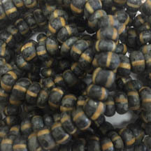 Czech &quot;Black w/ Yellow&quot; Striped Travertine Seed Beads Size 2/0
