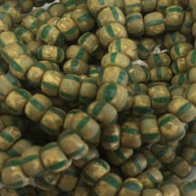 Czech &quot;Ivory w/ Green&quot; Striped Travertine Seed Beads Size 2/0