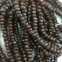 Czech &quot;Red w/ Black Stripe&quot; Travertine Luster Seed Beads Size 4/0